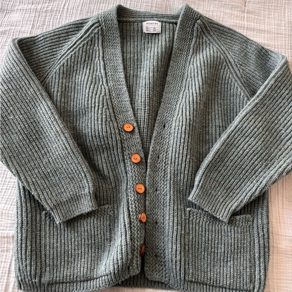 Boheme Sweaters - Boheme Blue gray Wool Cardigan with wooden buttons